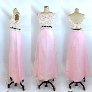 BOGO FREE - Vintage 50s Maxi Dress Lattice Bust & Velvet Bow; Bridgerton Cosplay